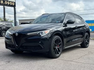 Close-up view showcasing the advanced features of the 2020 Alfa Romeo Stelvio, highlighting its premium design and technology.