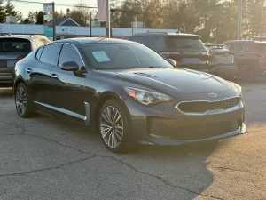 2019 Kia Stinger in a dynamic driving pose, showcasing its sleek design and sporty performance on the open road.