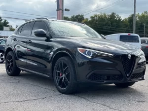 Close-up view showcasing the advanced features of the 2020 Alfa Romeo Stelvio, highlighting its premium design and technology.