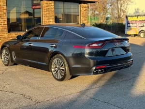 2019 Kia Stinger in a dynamic driving pose, showcasing its sleek design and sporty performance on the open road.